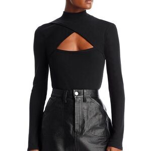 PAIGE Women's Sonata top mock neck front cutout ribbed fabric in black size S